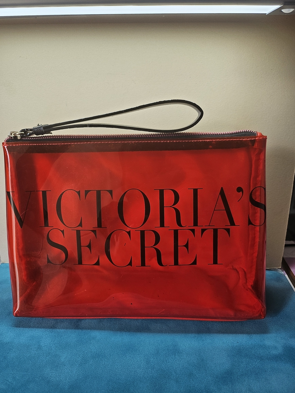 Victoria's Secret Red Transparent Wristlet Makeup Pouch